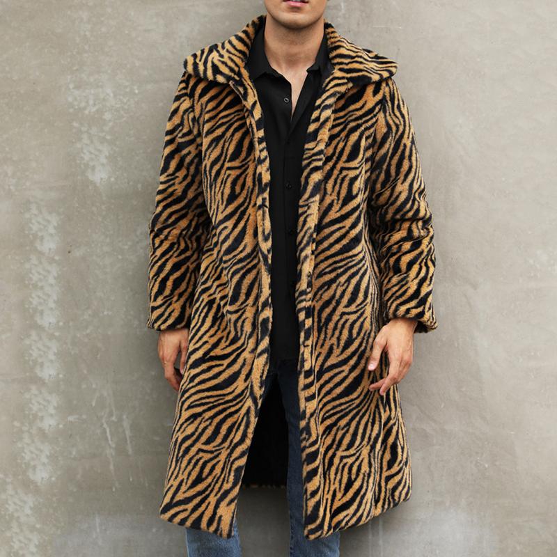 Mens Square Collar Faux Fur Zebra Print Coat 54278674X