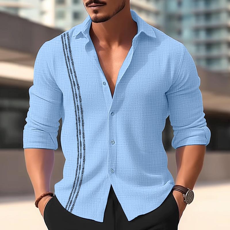 MenS Casual Printed Patchwork Lapel Long Sleeve Shirt 99085719Y
