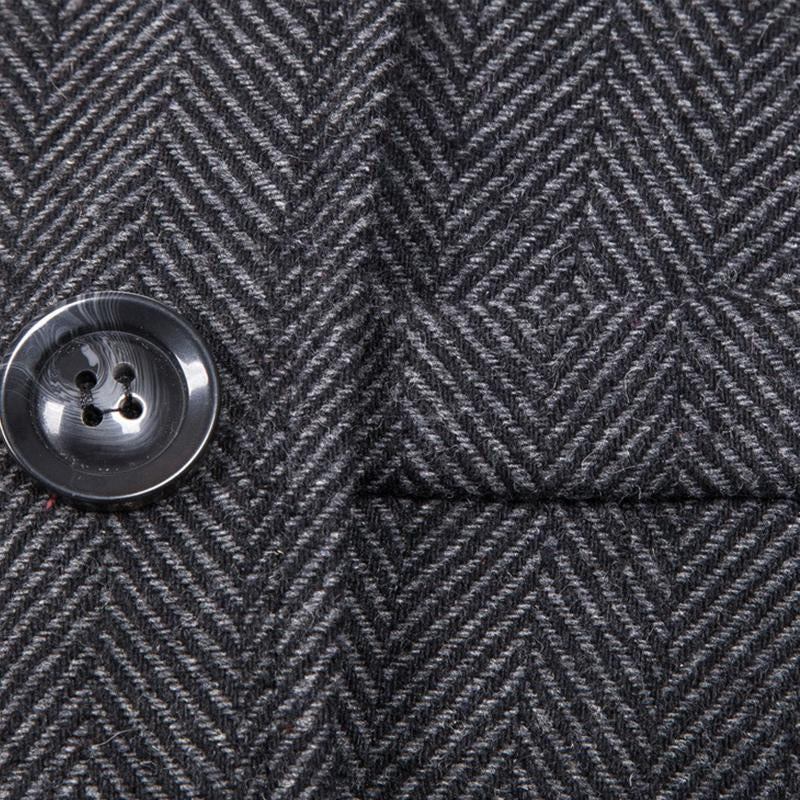 Mens Vintage Stand Collar Herringbone Fake Two Piece Coat 79986497M
