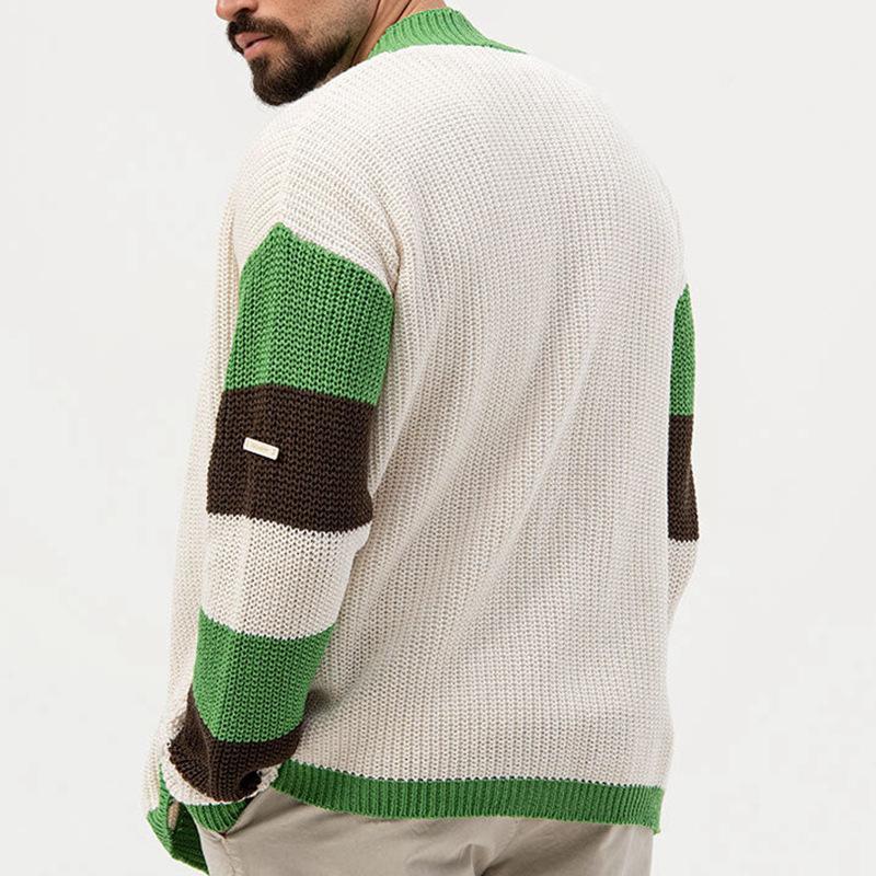 Mens Casual Contrasting Color Loose Chunky Knit Cardigan 28279422M