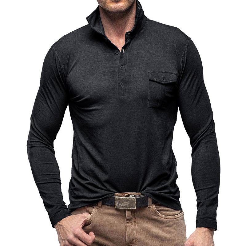 Mens Casual Solid Color Lapel Long Sleeve Polo Shirt 33969571M