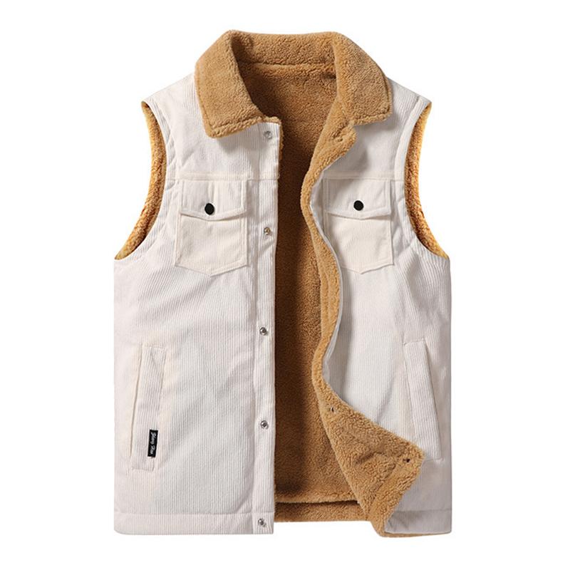 Mens Vintage Corduroy Fleece Multi-Pocket Lapel Vest 85943028X