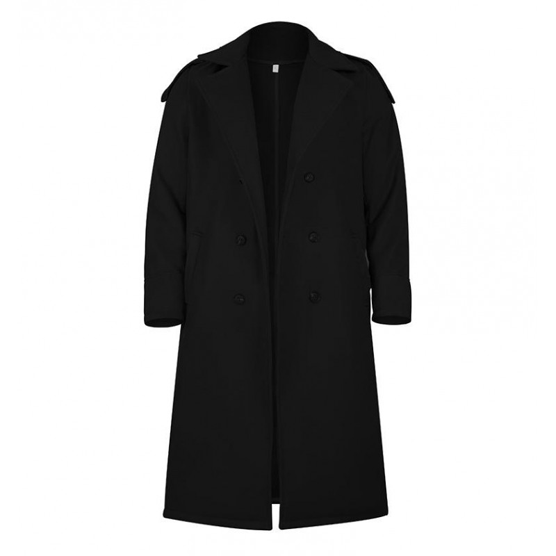 Mens Turn-down Collar Double Breasted Solid Long Coat 63857145Z
