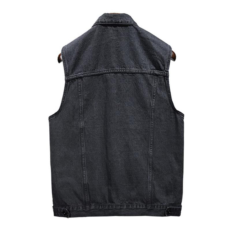Mens Vintage Washed Lapel Lapel Single Breasted Denim Vest 25518200M
