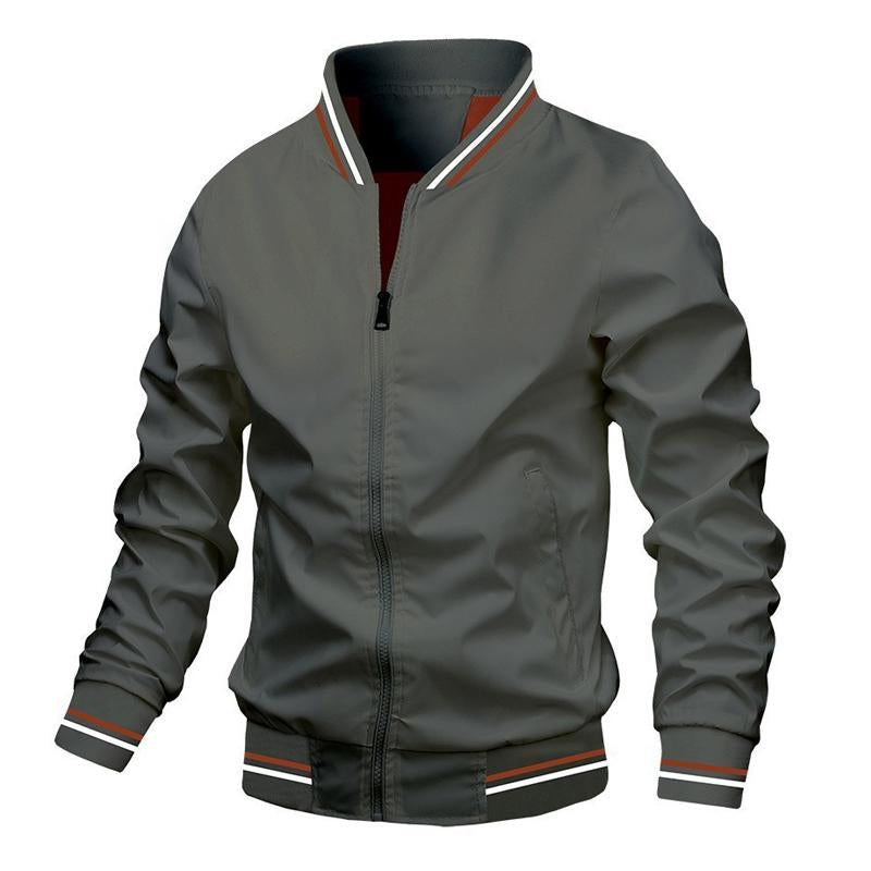 Mens Collar Stripe Contrast Zipper Stand Collar Jacket 36063318X