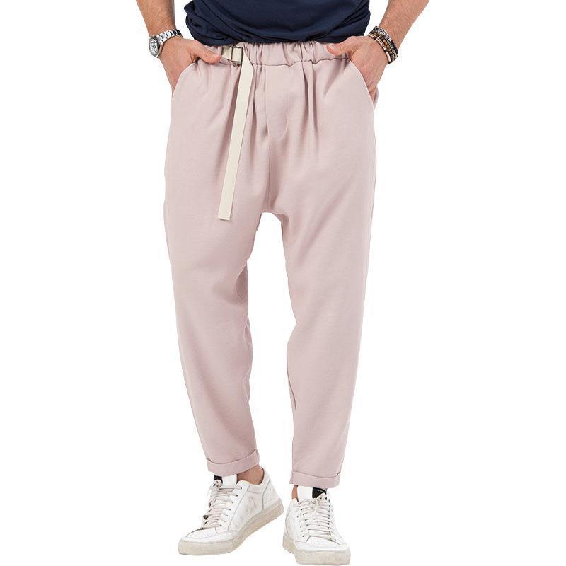 Mens Vintage Solid Color Belted Straight Leg Pants 44305437Y