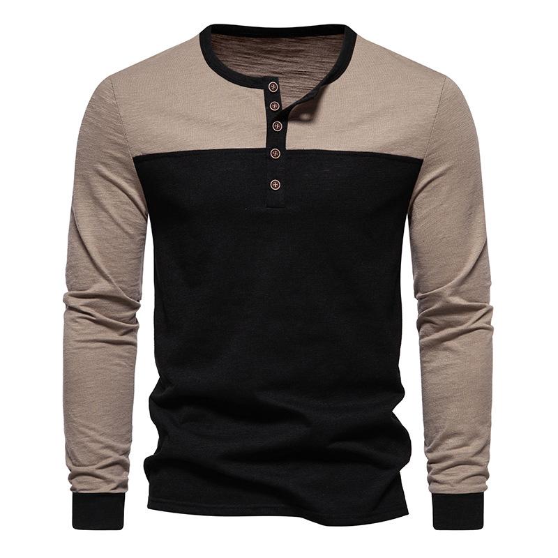 Mens Colorblock Henley Collar Long Sleeve T-shirt 85316297Z