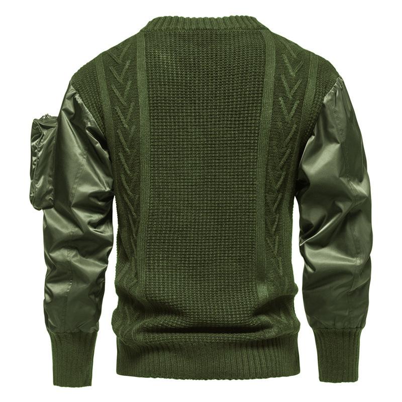 Mens Round Neck Spliced Sleeves Three-dimensional Pocket Personalized Sweater 67598676X
