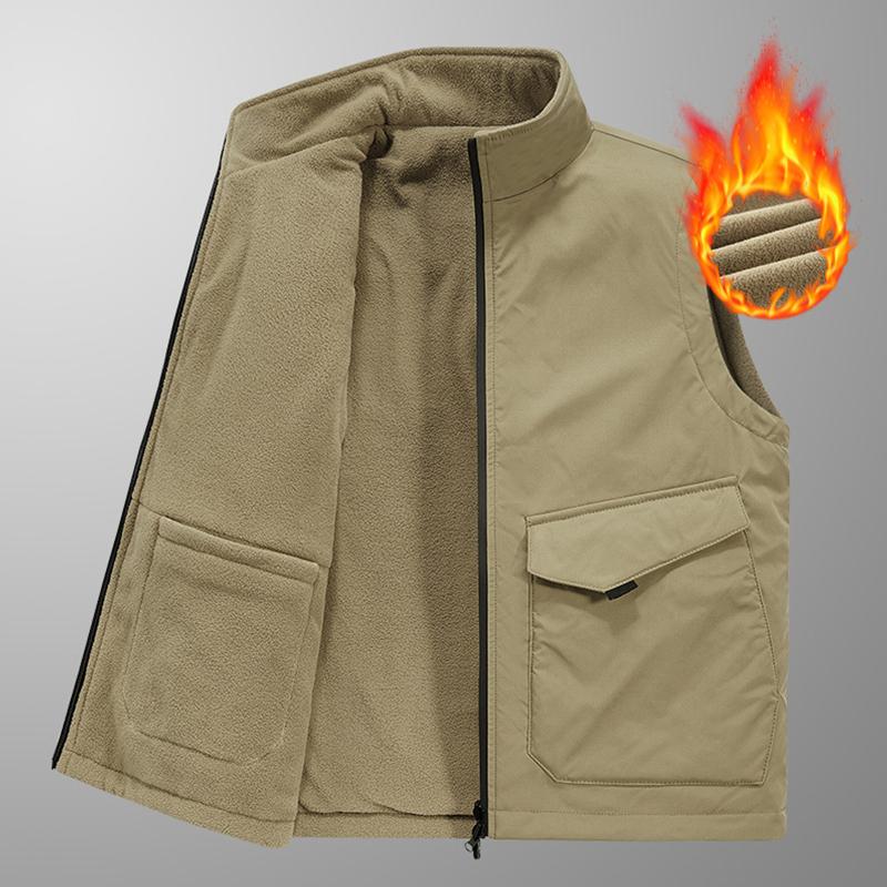 Mens Casual Solid Color Stand Collar Reversible Vfleece Warm Zipper Vest 64661748M