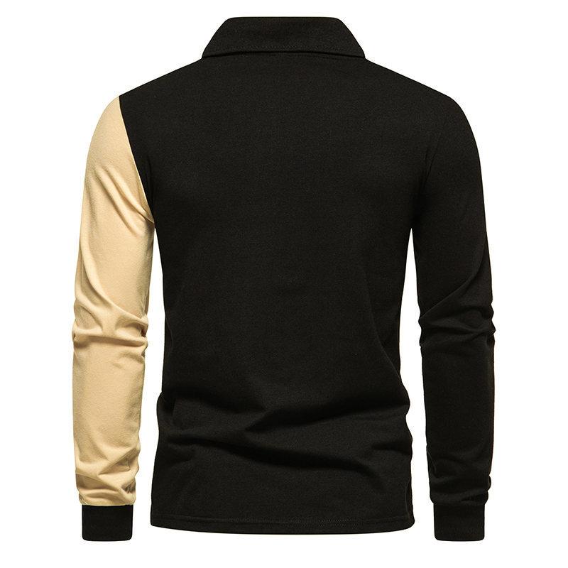 Mens Color Block Lapel Long Sleeve Casual Polo Shirt 46370091Z