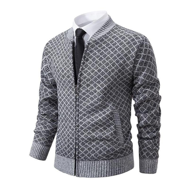 Mens Casual Baseball Collar Fleece Warm Zipper Knit Cardigan 84975709M