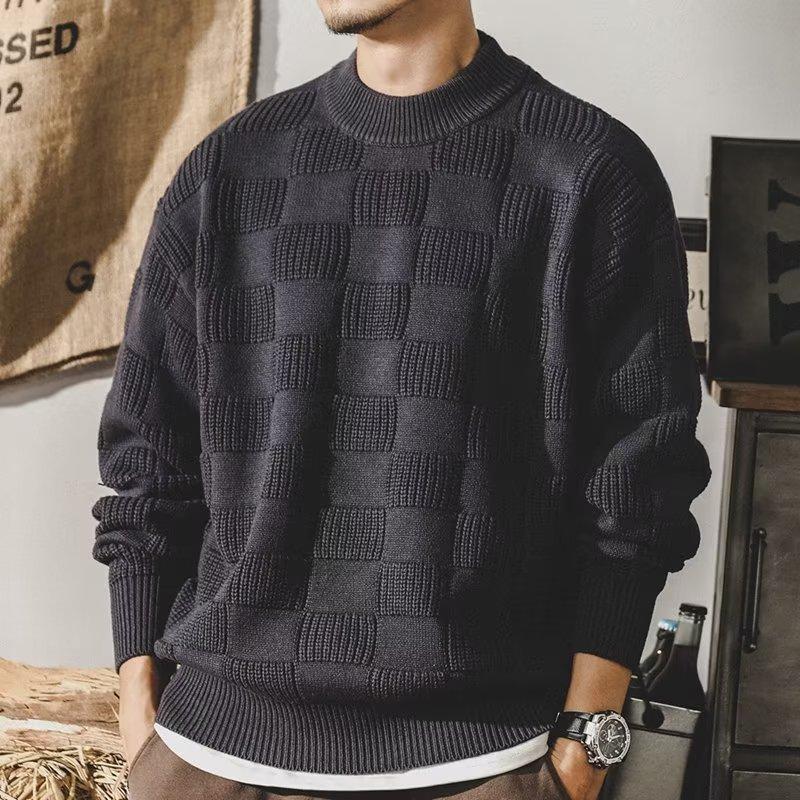 Mens American Style Retro All-match Round Neck Sweater 00121095X