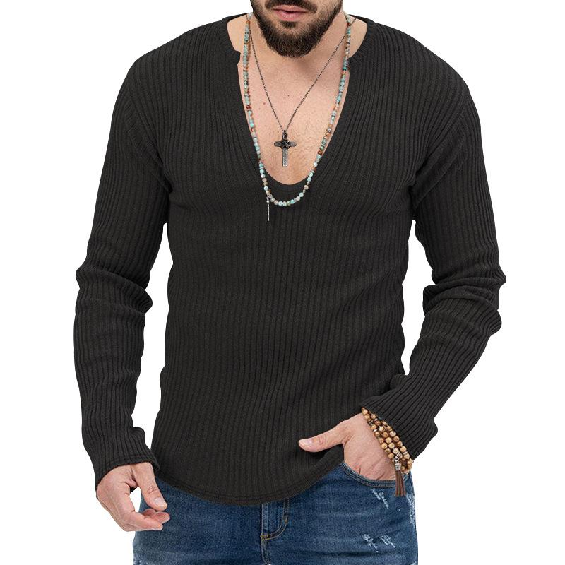Mens Casual Solid Color V-Neck Long Sleeve Knitwear 93625426Y