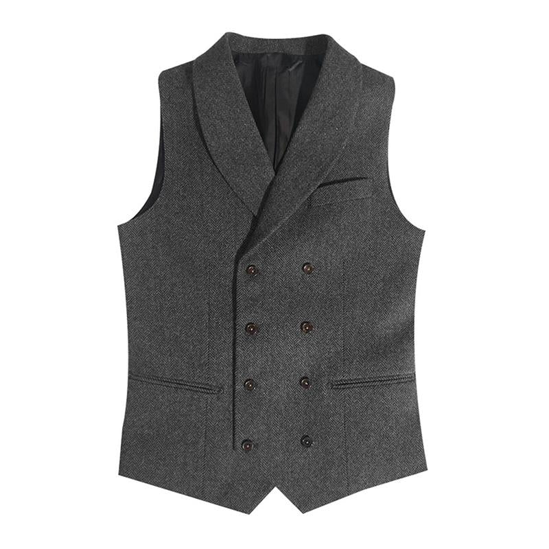 Mens Vintage Lapel Double Breasted Herringbone Slim Fit Suit Vest 66477441M