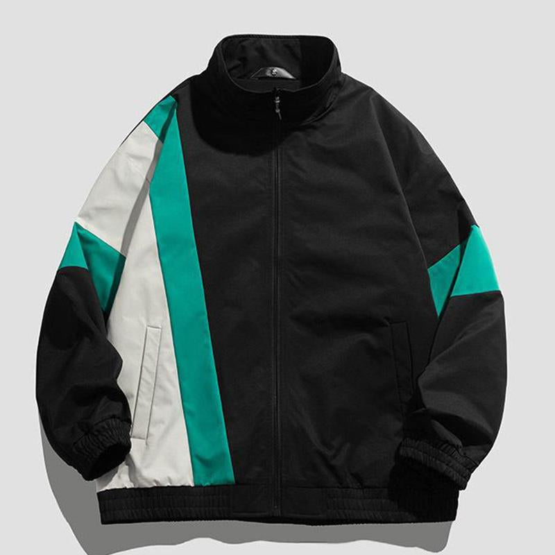 Mens Fashion Stand Collar Zipper Contrast Color Stitching Loose Jacket 58841475M
