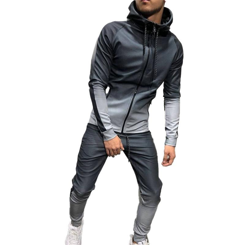 Mens Ombre Printed Long Sleeve Pant Zipper Hoodie Set 50136276X