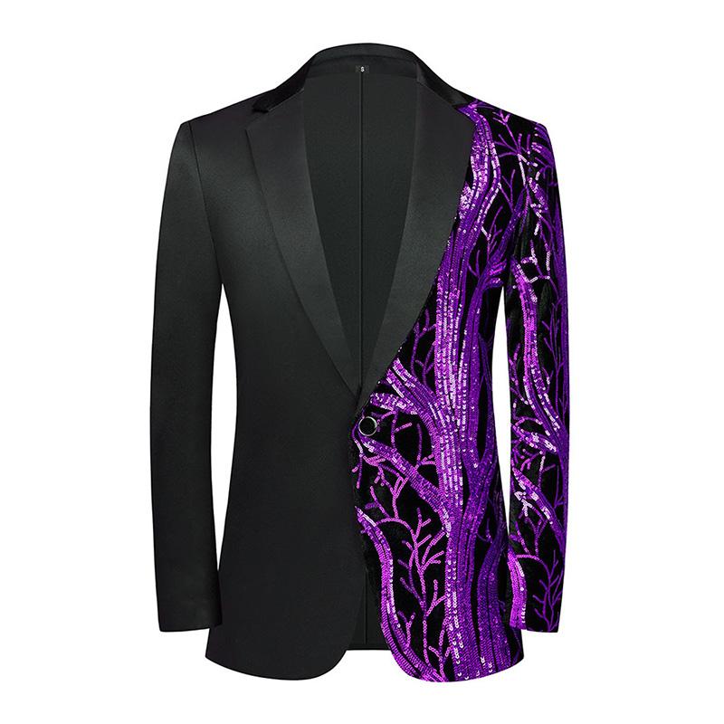 Mens Vintage Sequin Panel Single Breasted Lapel Blazer 16347416M