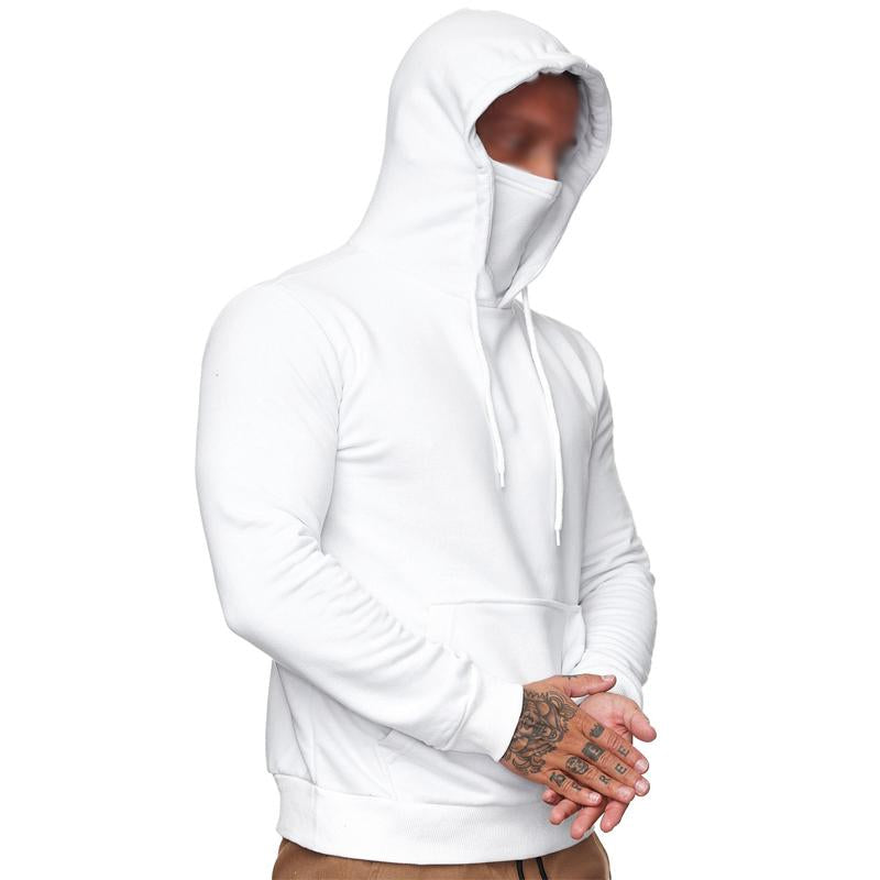 Men Casual Solid Color Panel Mask Long Sleeve Hooded Sweatshirt 69956106Y