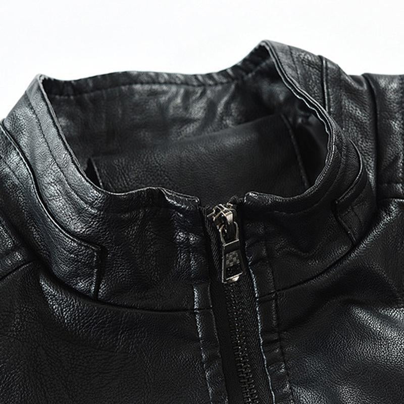 Mens Retro Motorcycle Zip Stand Collar Leather Jacket 56473764Y