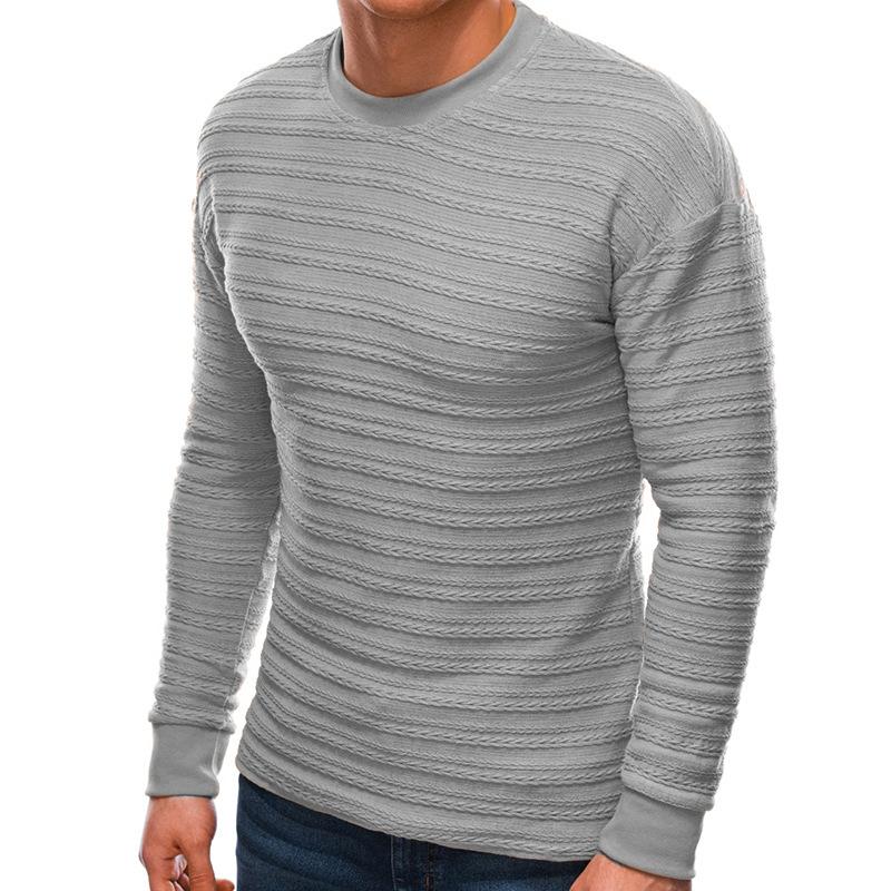 Mens Retro Solid Color Striped Jacquard Round Neck Long Sleeve Sweater 78402890Y