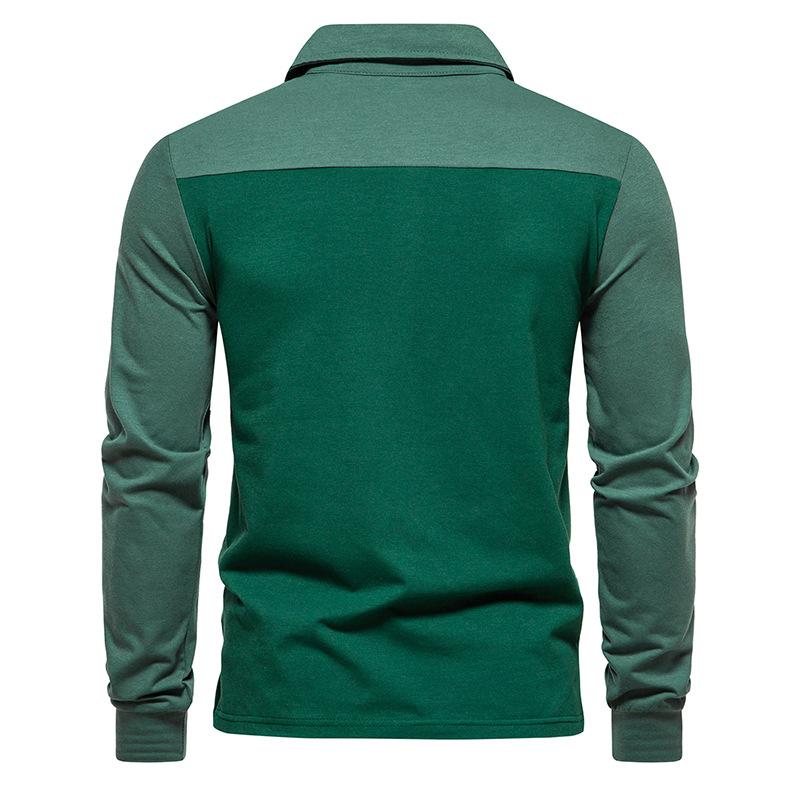 Mens Color Block Lapel Long Sleeve Polo Shirt 61674774Z