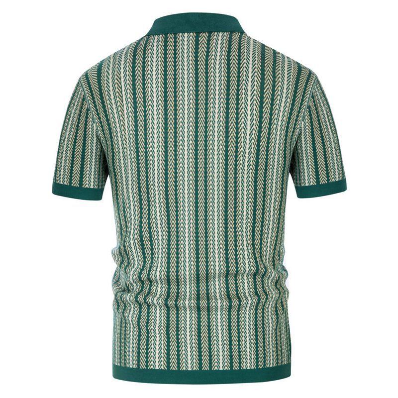 Mens Knit Striped Jacquard Business Short Sleeve Polo Shirt 51796633Y