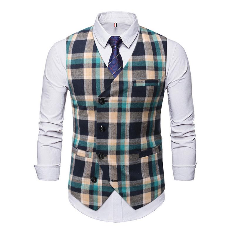 Mens Casual Plaid Single Breasted Suit Vest 98330524Y
