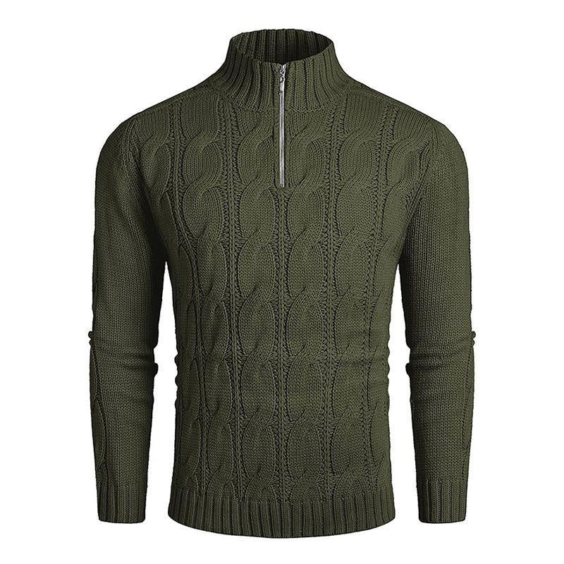 Mens Casual Solid Color Half Turtleneck Zipper Pullover Knitted Sweater 85473607M
