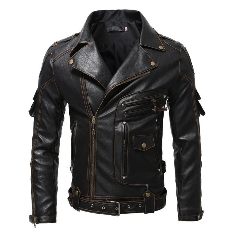 Mens Vintage Leather Multi-Pocket Statement Parka Jacket 62699047X