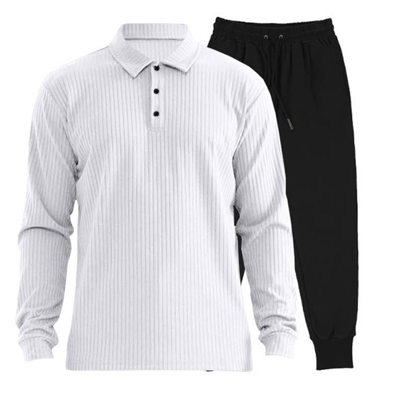 Mens Versatile Lapel Polo Shirt and Trousers Casual Two-piece Set 46121807X