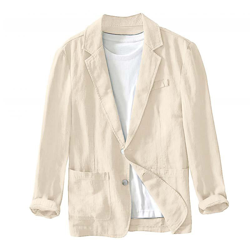 Mens Casual Cotton Linen Solid Color Lapel Long-Sleeved Blazer 97597244M