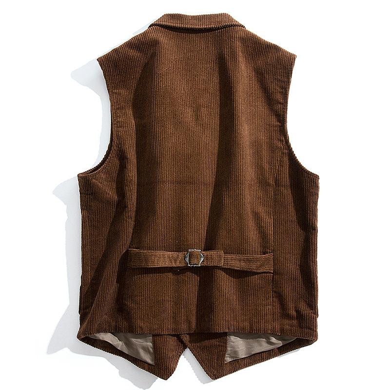 Mens Vintage Solid Corduroy Multi-Pocket Lapel Vest 26982821Y