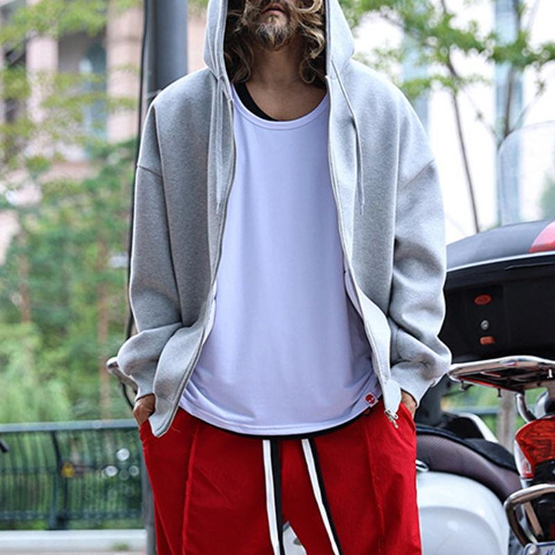 Mens Casual Solid Color Kangaroo Pocket Zipper Hooded Sweatshirt 67672428M