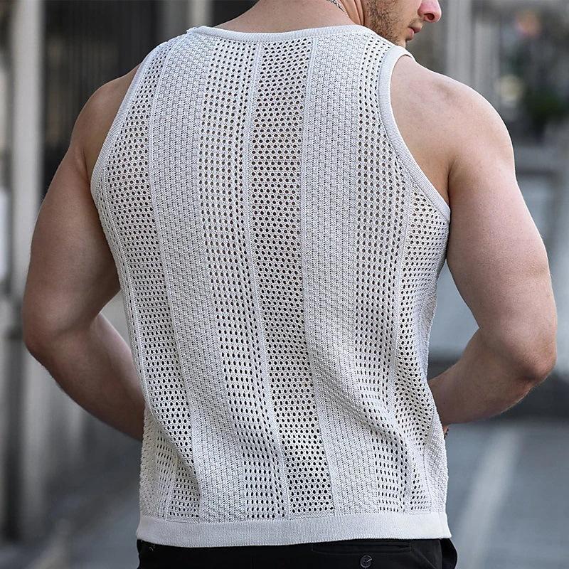 Mens Casual Hollow Sleeveless Slim Knitted Tank Top 56539678M