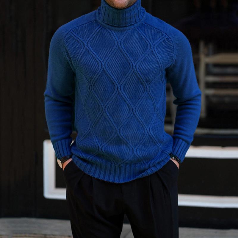 Mens Casual Solid Color Turtleneck Slim Knit Pullover Sweater 10753050M