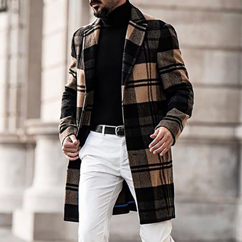 MenS Retro British Style Plaid Print Coat 40855931Y