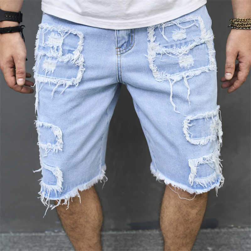 Mens Retro Destreed Holes Denim Shorts 75512062Z