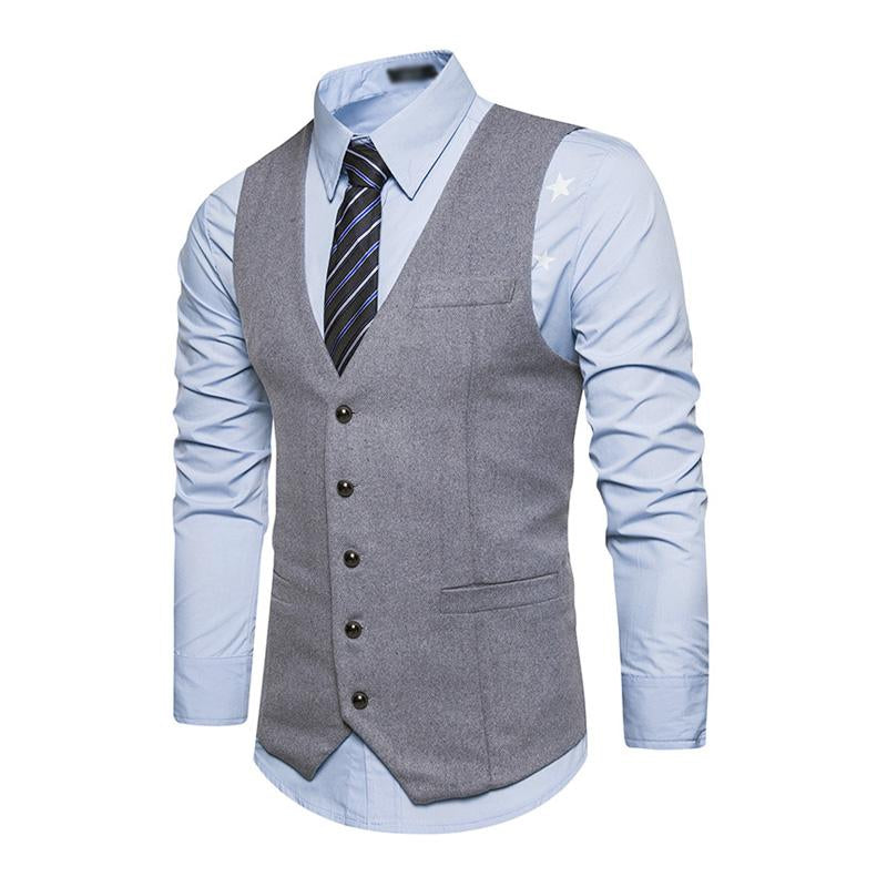 Mens Vintage V-Neck Single-Breasted Slim Fit Suit Vest (Shirt Excluded) 11776837M
