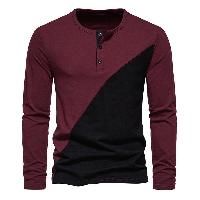 Mens Casual Colorblock Henley Collar Long Sleeve T-Shirt 76372776Y