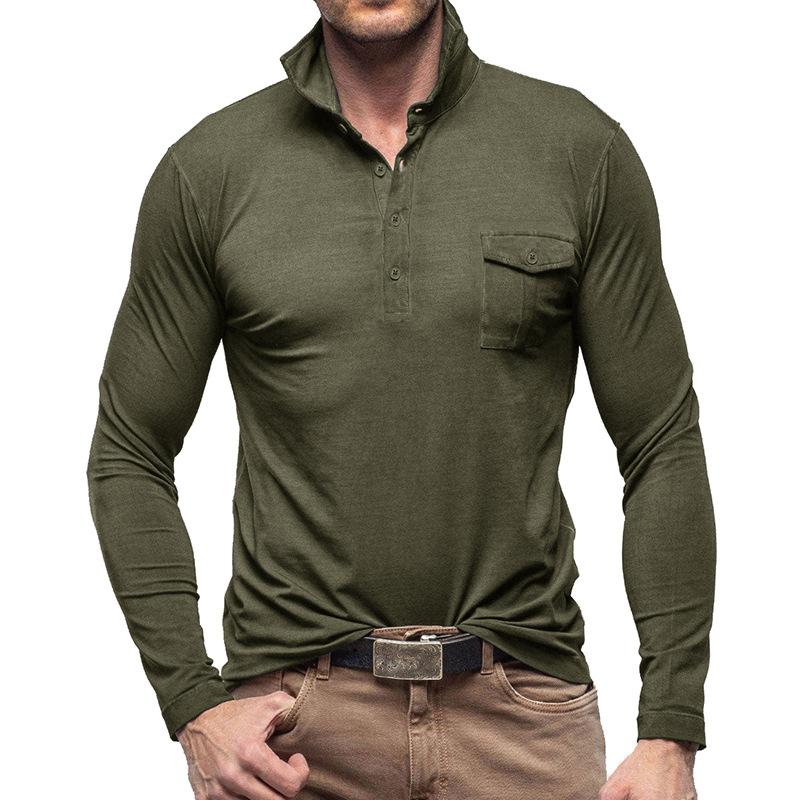 Mens Casual Solid Color Lapel Long Sleeve Polo Shirt 33969571M