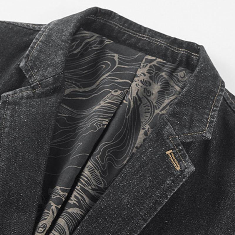 Mens Vintage Wash Lapel Single Breasted Fitted Denim Blazer 71294621M