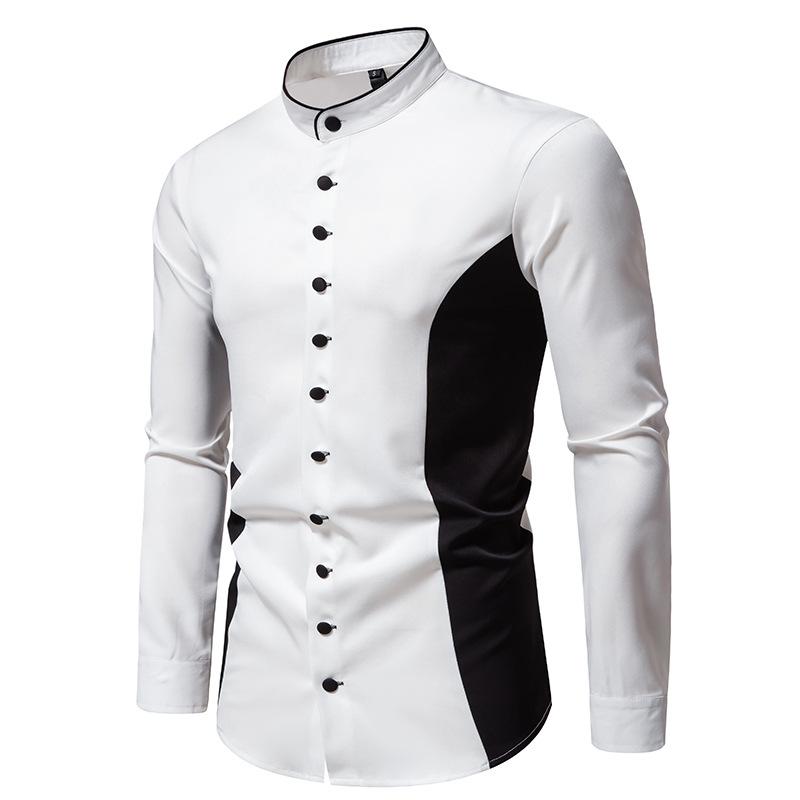 Mens Casual Henley Collar Color Block Long Sleeve Shirt 48534072Y