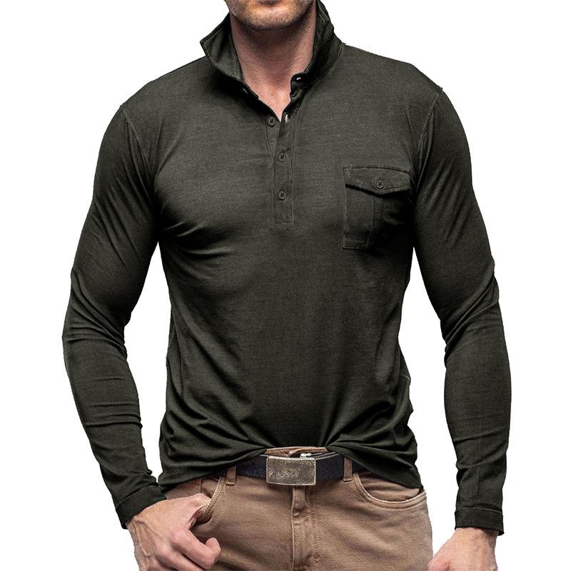 Mens Casual Solid Color Lapel Long Sleeve Polo Shirt 33969571M