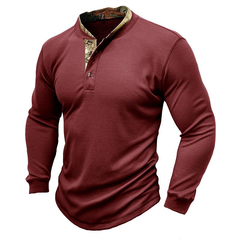 Mens Long Sleeve Outdoor Double Collar Waffle Crewneck Henley 48148003X