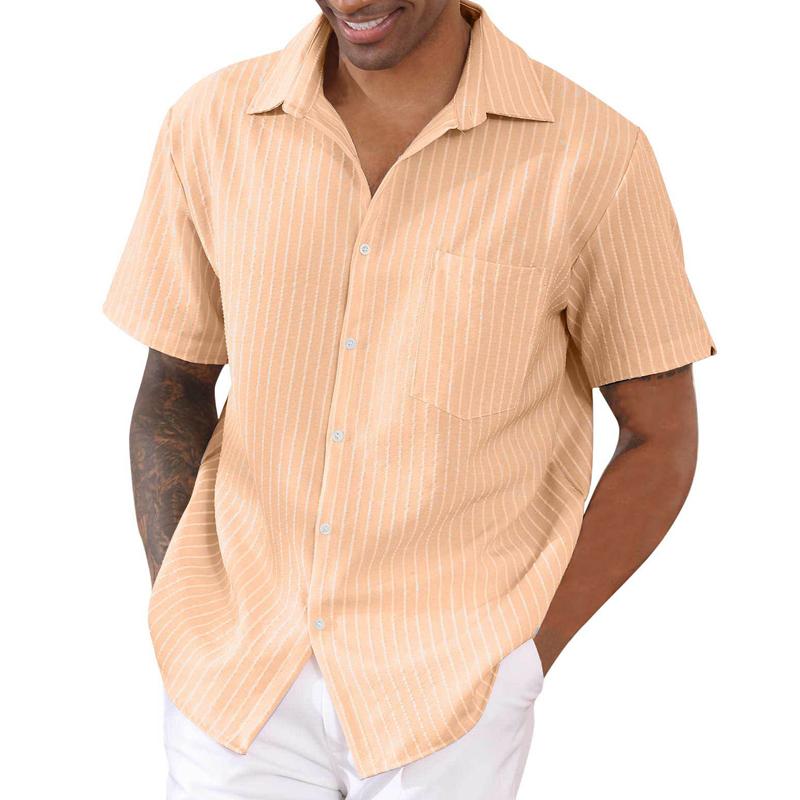 Mens Casual Striped Lapel Short Sleeve Shirt 16715565X