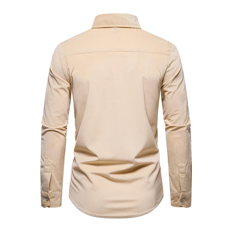 Mens Casual Solid Color Corduroy Slim Lapel Button Long Sleeve Shirt 82245034M