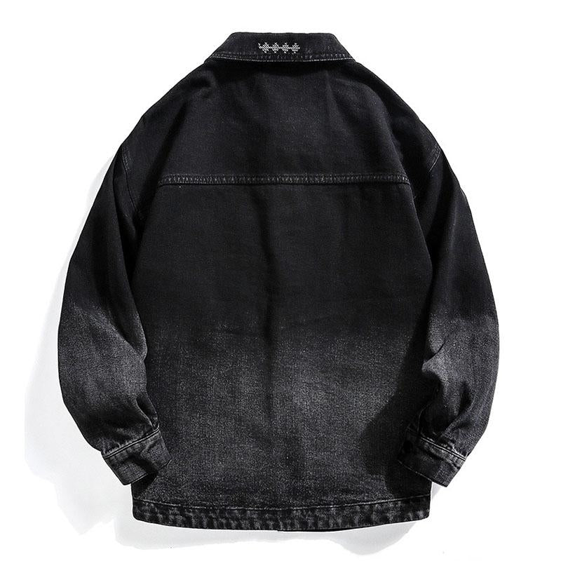 Mens Fashion Embroidered Gradient Loose Lapel Denim Jacket 83785514M