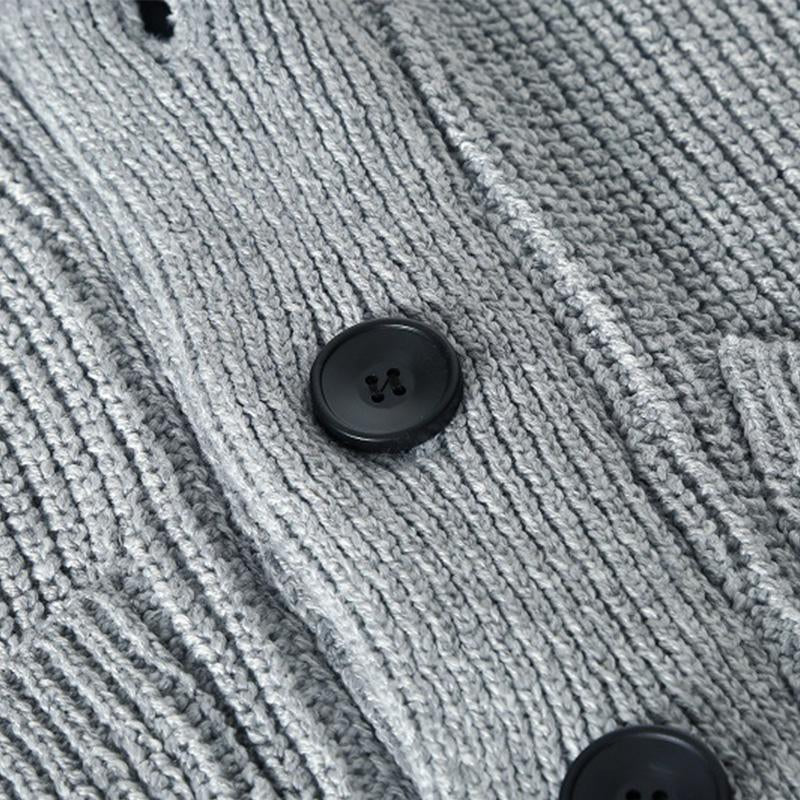 Mens Casual Solid Color Lapel Single Breasted Knit Cardigan 22591638M