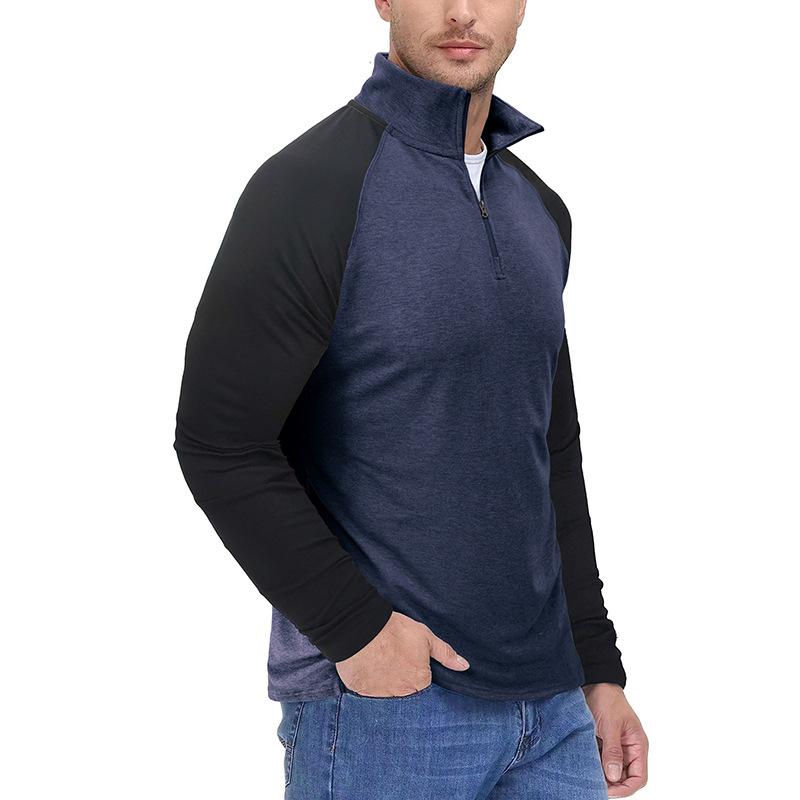 Mens Casual Stand Collar Zipper Colorblock Long Sleeve Sports Pullover Sweatshirt 39110815M