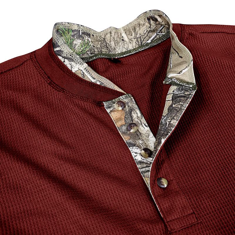 Mens Long Sleeve Outdoor Double Collar Waffle Crewneck Henley 48148003X